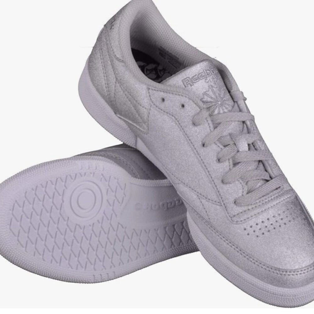Reebok Women's Club C 85 Syn Size 8 Silver Sparkly Fun and Trendy Sneaker​​​​​